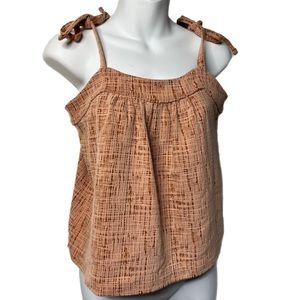 Madewell Burnt Orange Tie Strap Tank Top Shirt Size Small Cross Hatch Textured